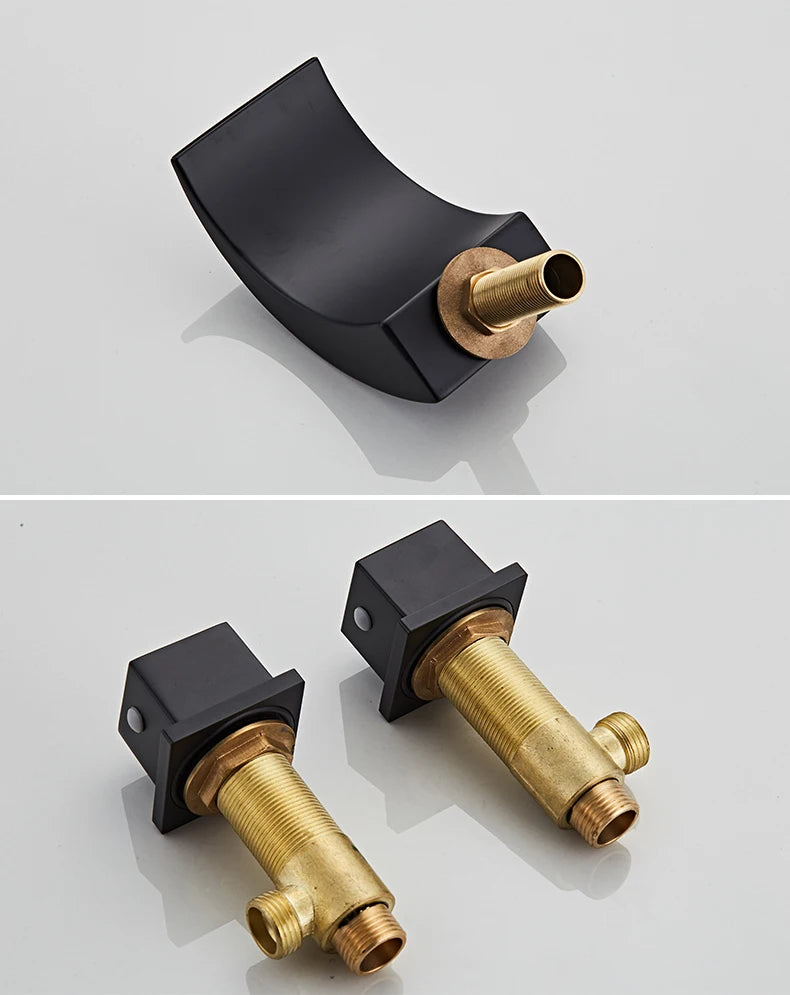 Black Bathroom Sink Faucet 3 hole Basin Waterfall Fauce