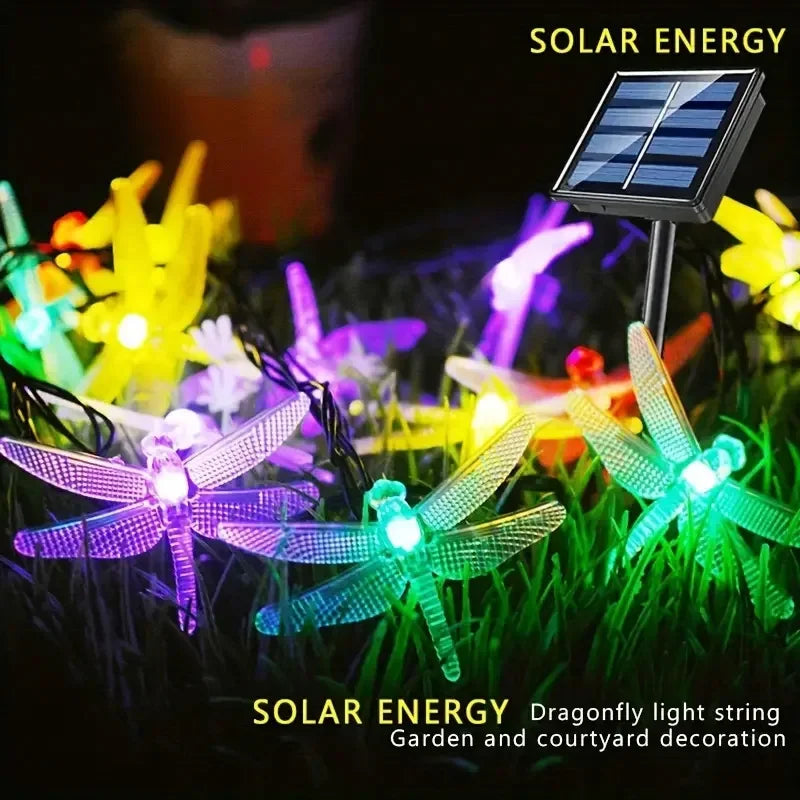 Solar-Powered LED Dragonfly String Lights Outdoor Landscape Decoration for Halloween Christmas Garden Lights Solar Fairy Lights