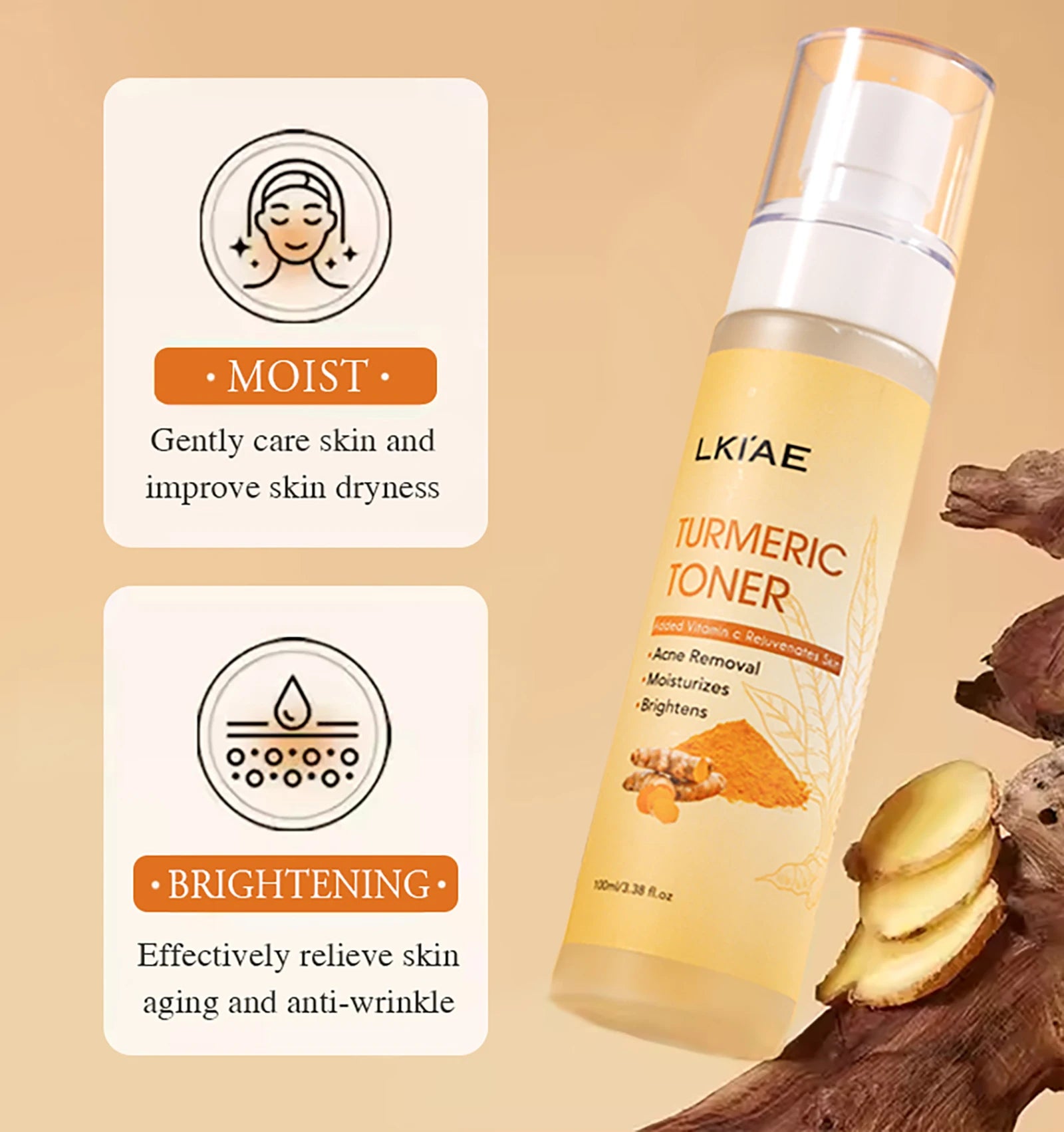AILKE Organic Turmeric Toner for Face, Removal Acne, Pimples, Spots, Moisturizing, Brightening, Smooths Skin, Parabens Free
