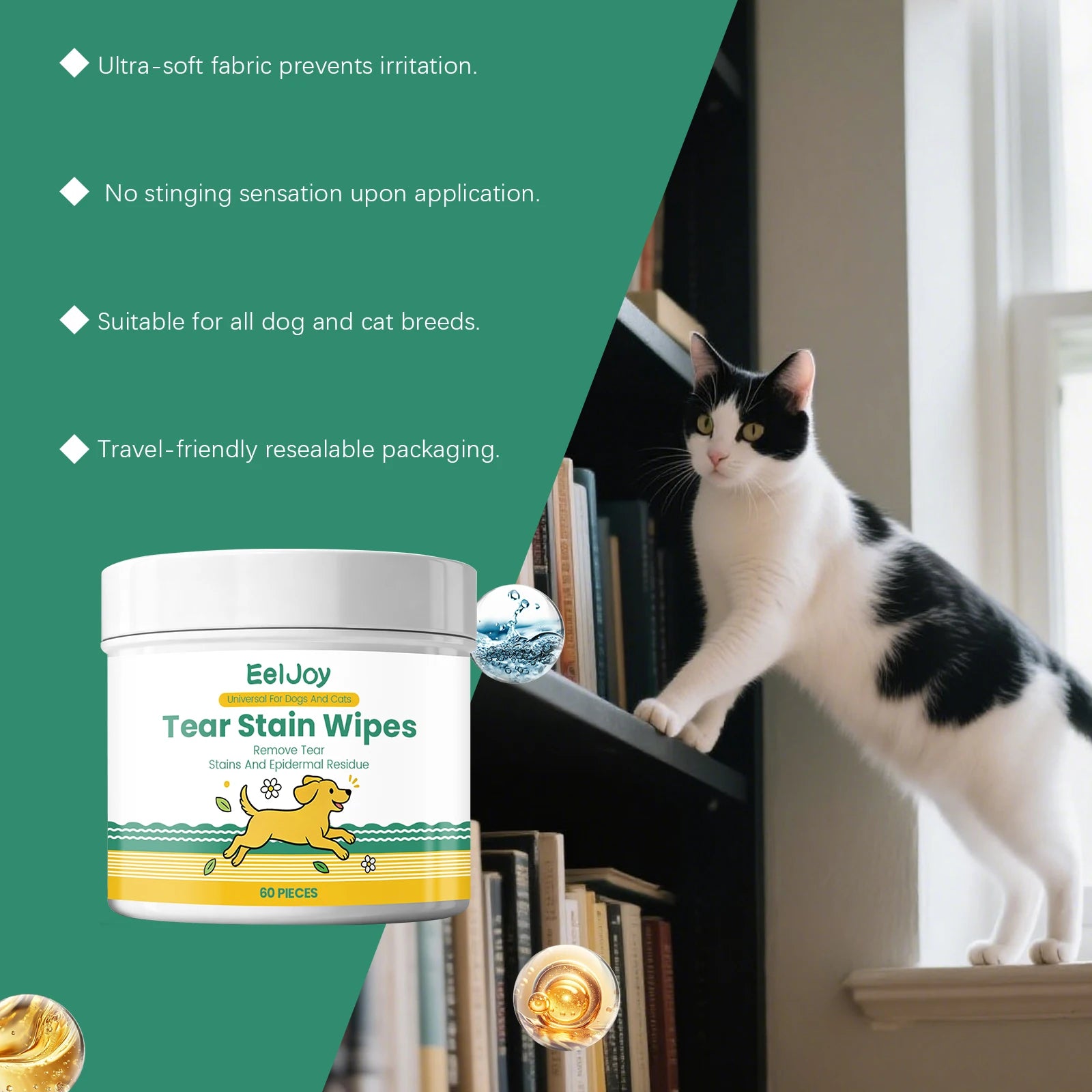 Pet Tear Stain Cleaning Wipes 60Pcs For Dog Cat