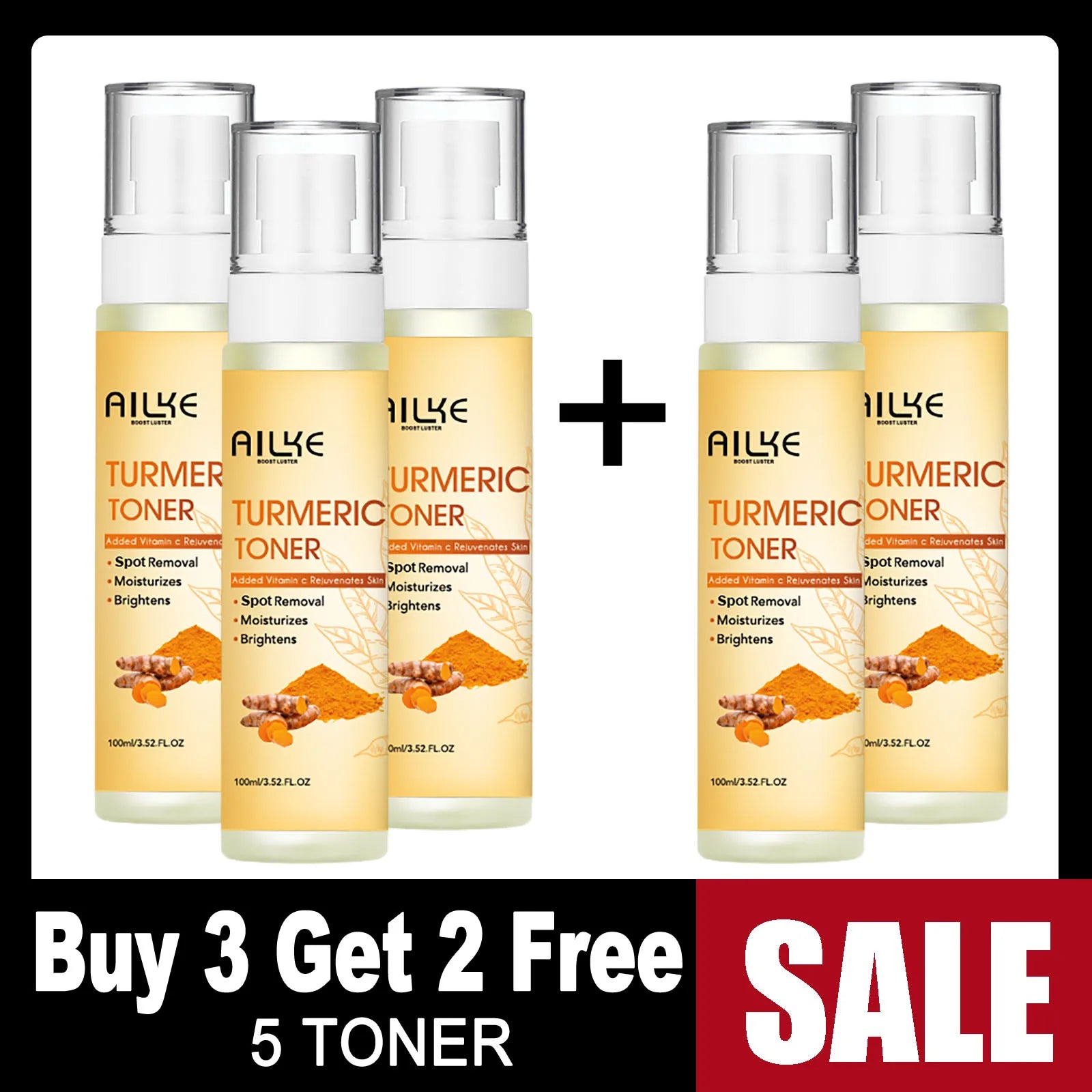 AILKE Organic Turmeric Toner for Face, Removal Acne, Pimples, Spots, Moisturizing, Brightening, Smooths Skin, Parabens Free