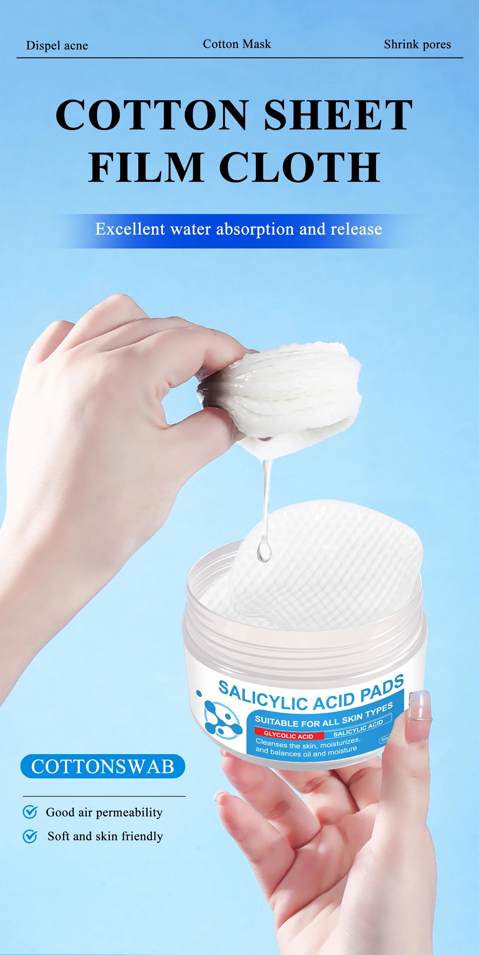 These dual-effect facial toner pads contain 4.5% AHA lactic acid and 0.45% BHA salicylic acid for exfoliation skincare