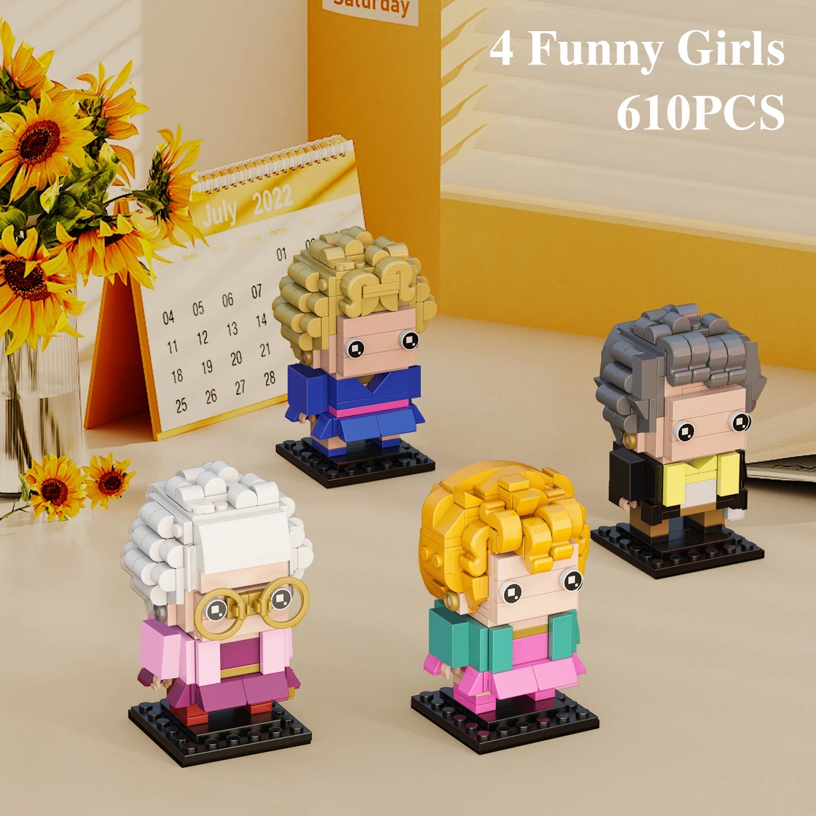 4in1 Golden Funny Girls Building Block Toys Rose Dorothy Blanche Sophia Figure Model Set Collectible Gift for Fans Kids Adults