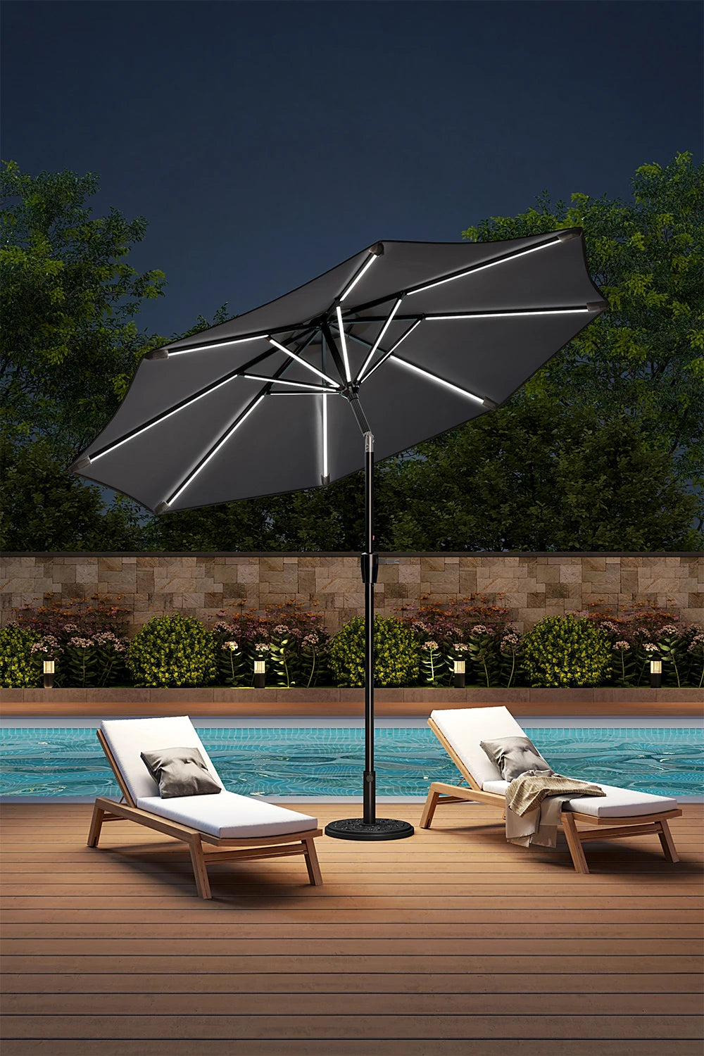 【Breeins】Large Solar Powered LED Patio Umbrella for Outdoor Garden Patio