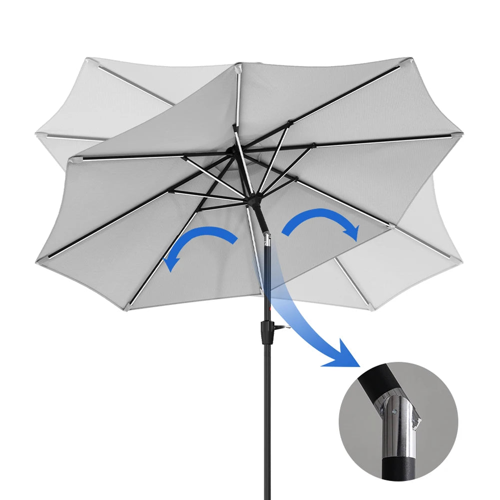 【Breeins】Large Solar Powered LED Patio Umbrella for Outdoor Garden Patio