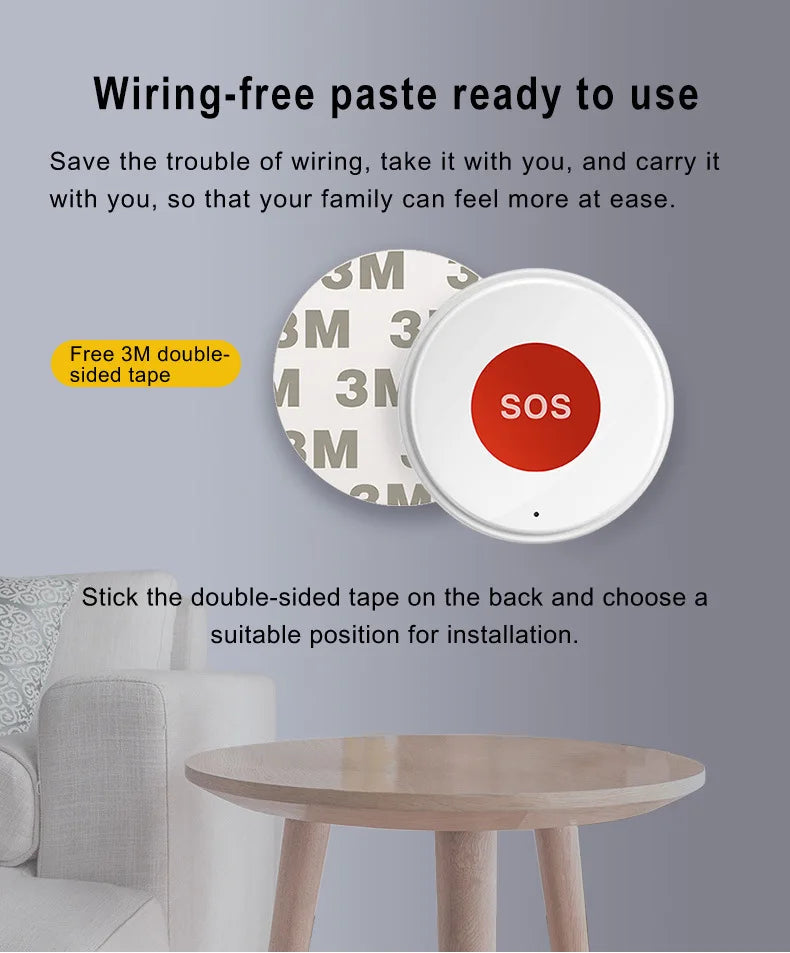 WiFi Smart SOS Emergency Button Security Linkage Smart Switch App Remote Alert Rechargeable Smart Home Automation Safety Device