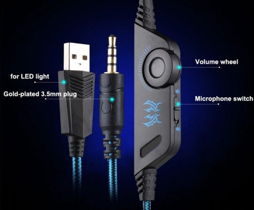Ninja Dragon G9300 gaming headset volume control and microphone switch with LED light features