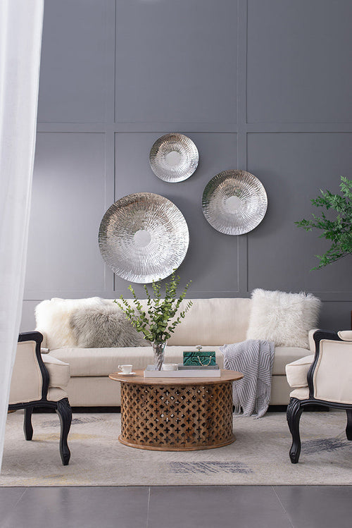 Silver Textured Oversized Disc, Wall Decor for Living Room Bedrrom Primespot