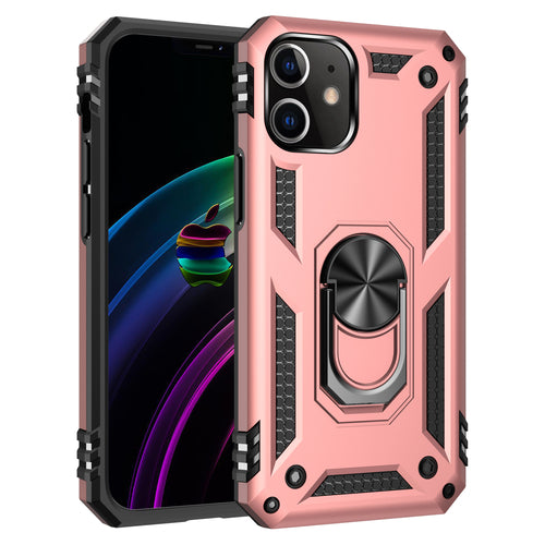 iPhone 12 Mini ring stand case with Metal Plate, 360° rotatable kickstand, air cushion technology for protection.