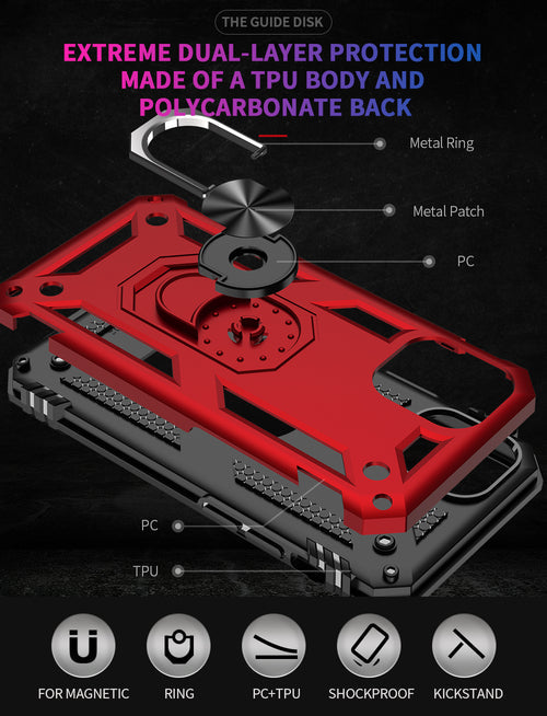Tech Armor Ring Stand Grip Case with Metal Plate for iPhone 12 Mini Primespot