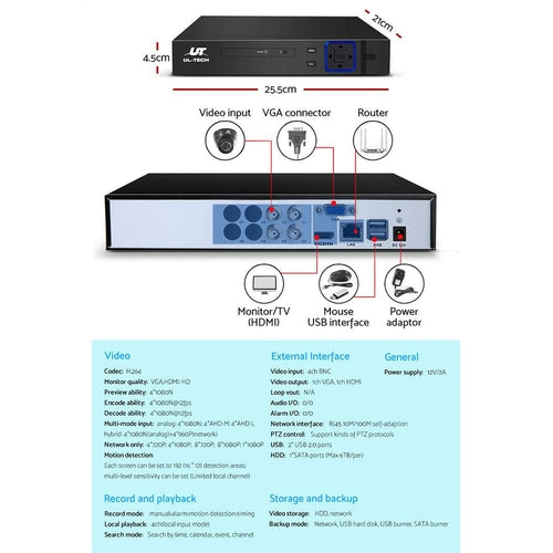 UL-tech CCTV Security System 4CH DVR 4 Cameras 1080p Primespot