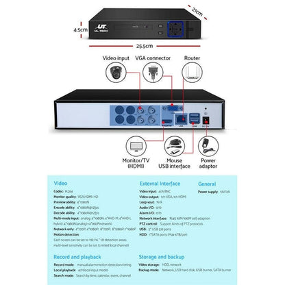 UL-tech CCTV Security System 4CH DVR 4 Cameras 1080p Primespot