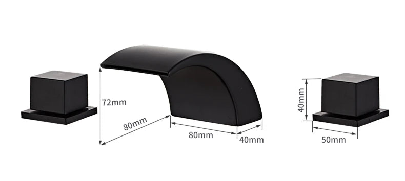 Black Bathroom Sink Faucet 3 hole Basin Waterfall Fauce