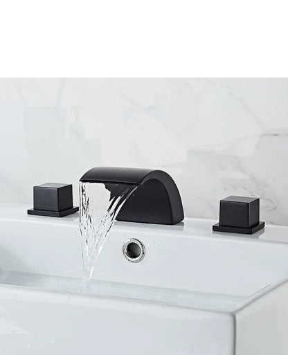 Black Bathroom Sink Faucet 3 hole Basin Waterfall Fauce