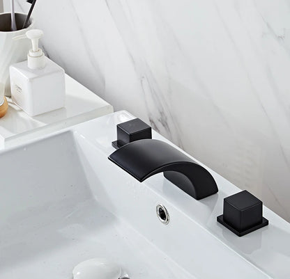 Black Bathroom Sink Faucet 3 hole Basin Waterfall Fauce