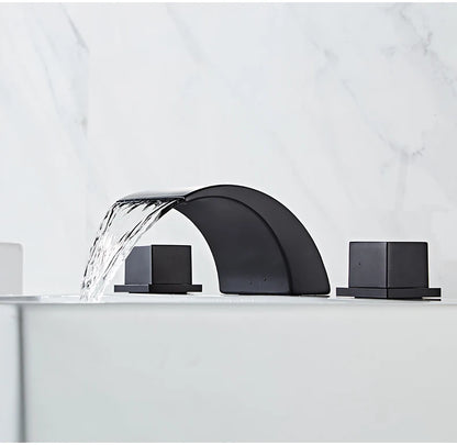 Black Bathroom Sink Faucet 3 hole Basin Waterfall Fauce