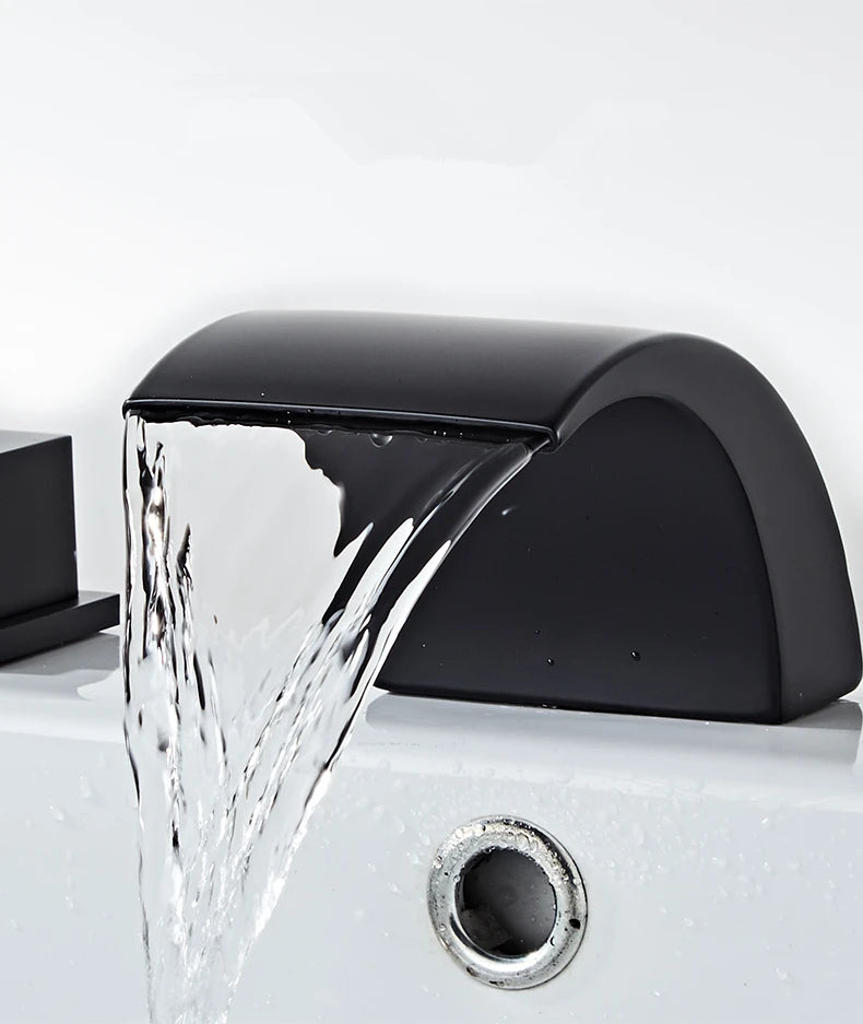 Black Bathroom Sink Faucet 3 hole Basin Waterfall Fauce
