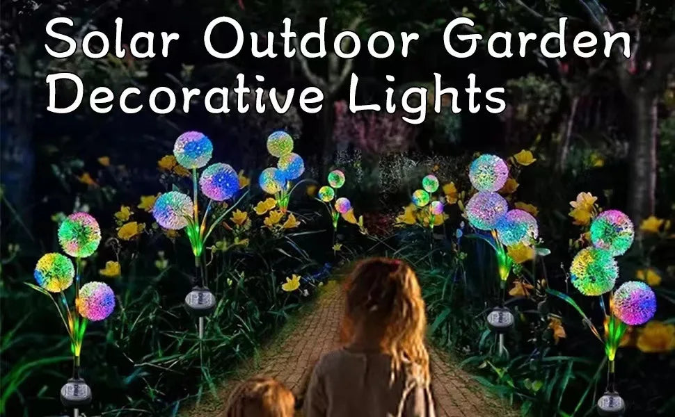 Solar Powered LED Three-Headd Dandelion Artificial Flower Outdoor Courtyard Decorative Lawn Lights Ground Plug Lights