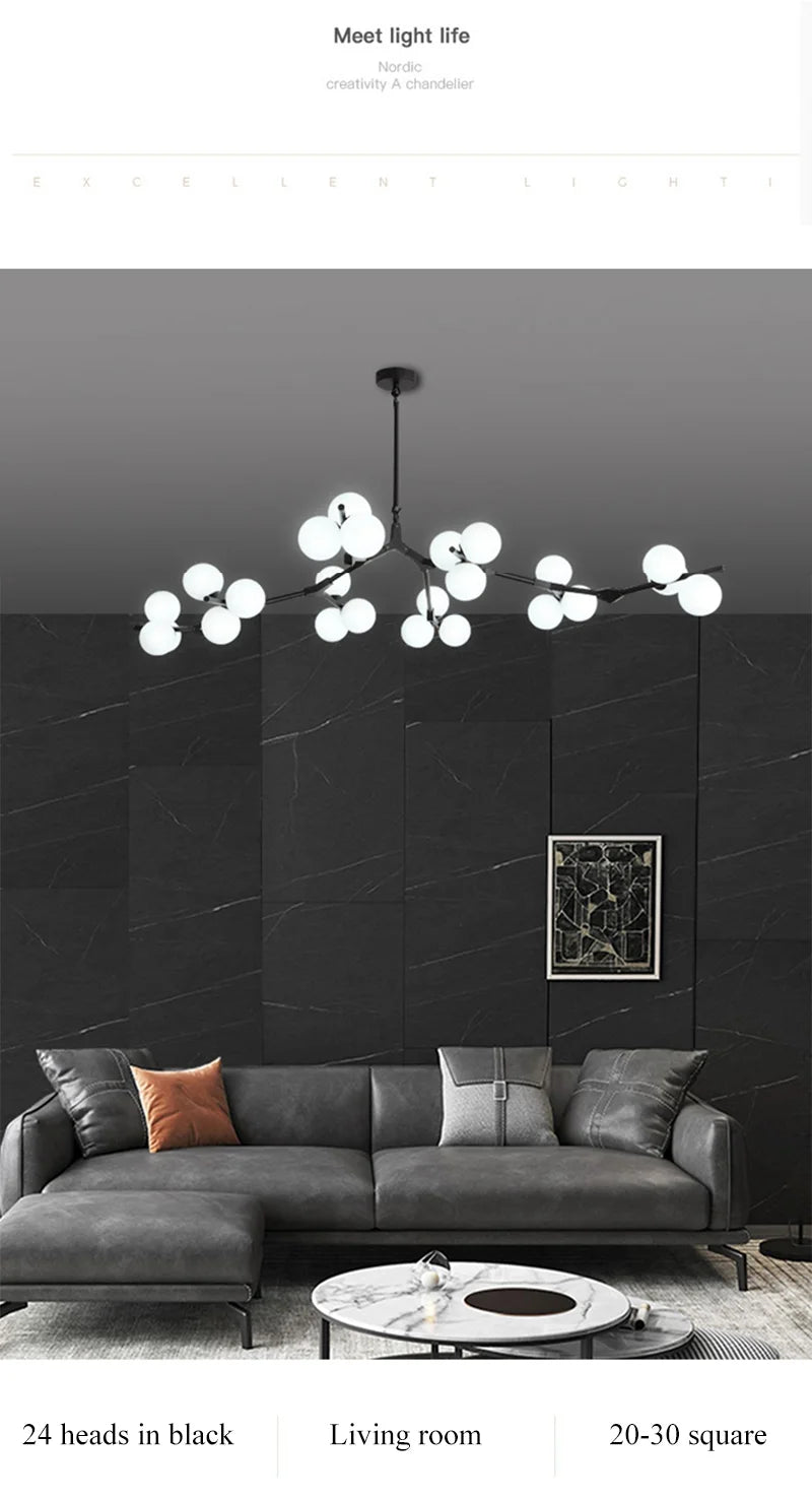 Modern Tree Branches Led Pendant Lamps Glass Balls Hanging 