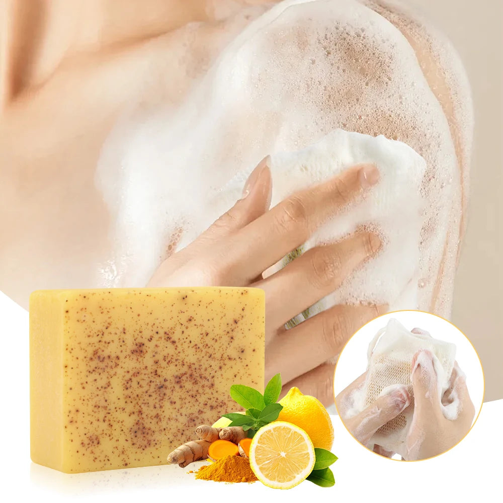 Turmeric Lemon Cleansing Soap 100g Cleansing Body Frosted Particles Handmade Soap Removes Dirt With Natural Bright Essential Oil