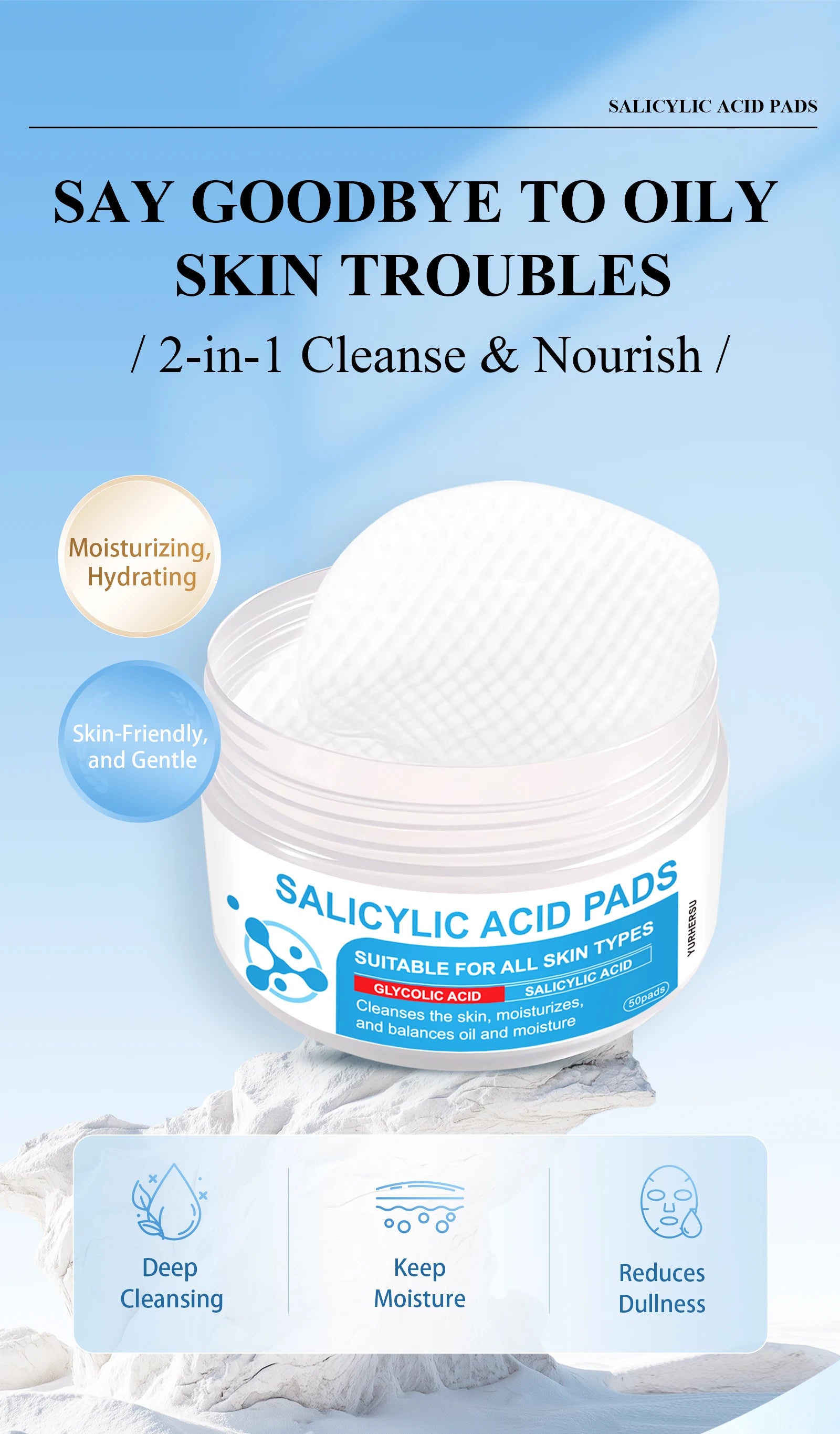 These dual-effect facial toner pads contain 4.5% AHA lactic acid and 0.45% BHA salicylic acid for exfoliation skincare