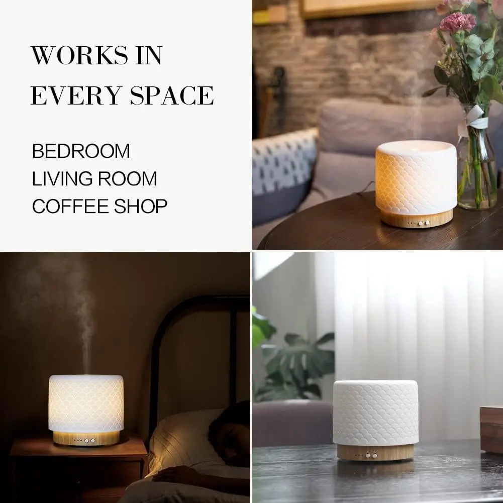 280ml Essential Oil Diffusers For Home Room Aromatherapy Diffuser Mode-4 Timers 3 Modes Lights Auto-Off Ceramic Air Humidifier
