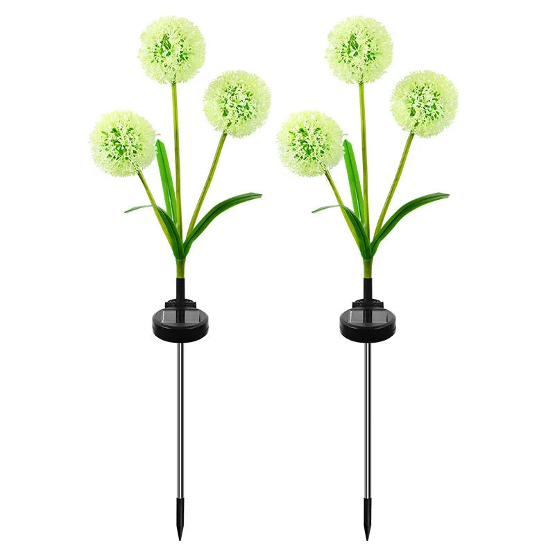 Solar Powered LED Three-Headd Dandelion Artificial Flower Outdoor Courtyard Decorative Lawn Lights Ground Plug Lights