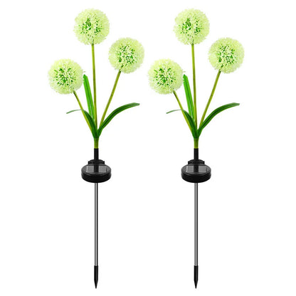 Solar Powered LED Three-Headd Dandelion Artificial Flower Outdoor Courtyard Decorative Lawn Lights Ground Plug Lights