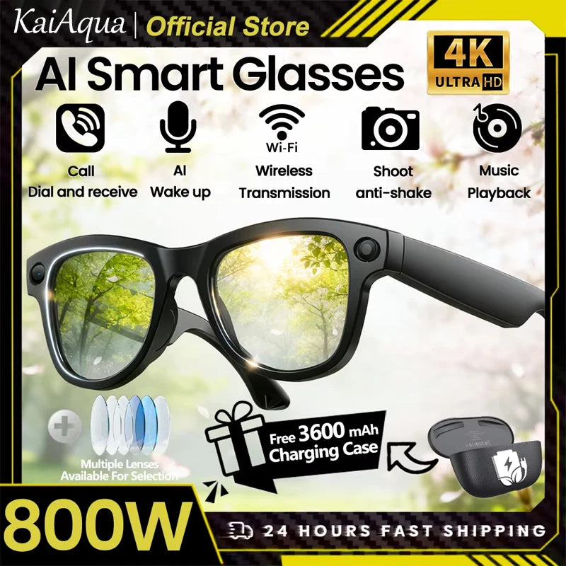 2026 New AI Smart Glasses 800W HD Camera Black Technology Image Translation Chat GPT Video Call Photo Waterproof For Men Women
