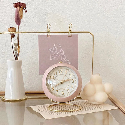 Nordic Retro Alarm Clock – Mute Quartz Clock with Metal Stand