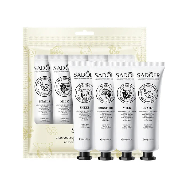 5pcs Hand Cream Gift Set – Infused with Goat Milk &amp; Nourishing Oils for Deep Moisture and Restorative Care, 30g Squeeze Tubes