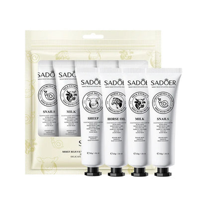 5pcs Hand Cream Gift Set – Infused with Goat Milk &amp; Nourishing Oils for Deep Moisture and Restorative Care, 30g Squeeze Tubes