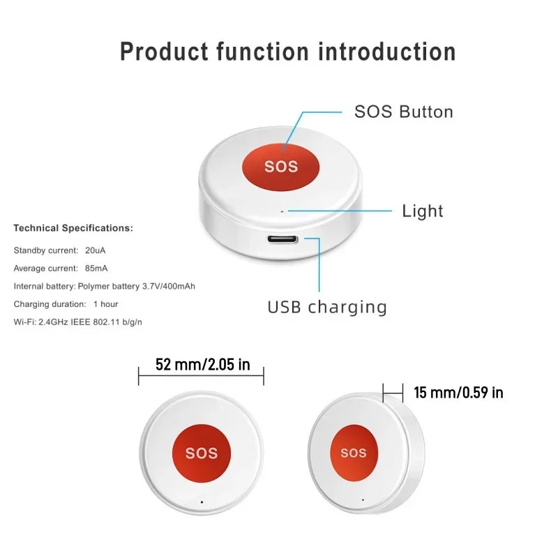 WiFi Smart SOS Emergency Button Security Linkage Smart Switch App Remote Alert Rechargeable Smart Home Automation Safety Device