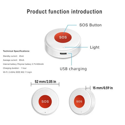 WiFi Smart SOS Emergency Button Security Linkage Smart Switch App Remote Alert Rechargeable Smart Home Automation Safety Device