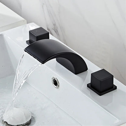 Black Bathroom Sink Faucet 3 hole Basin Waterfall Fauce