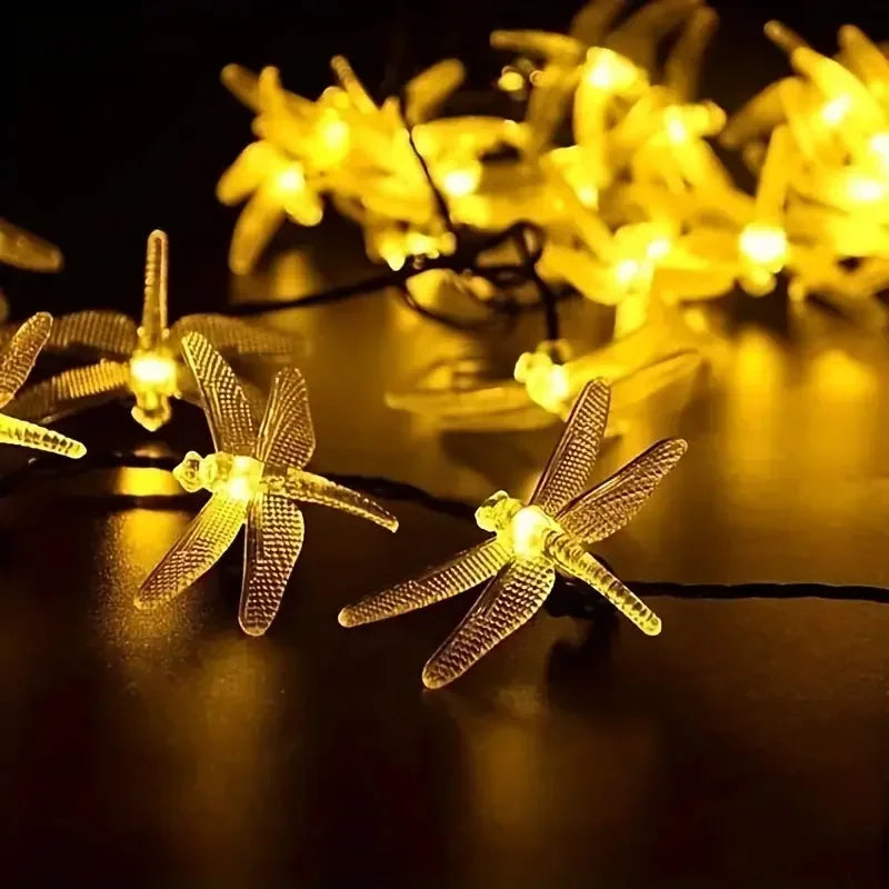 Solar-Powered LED Dragonfly String Lights Outdoor Landscape Decoration for Halloween Christmas  Garden Lights Solar Fairy Lights