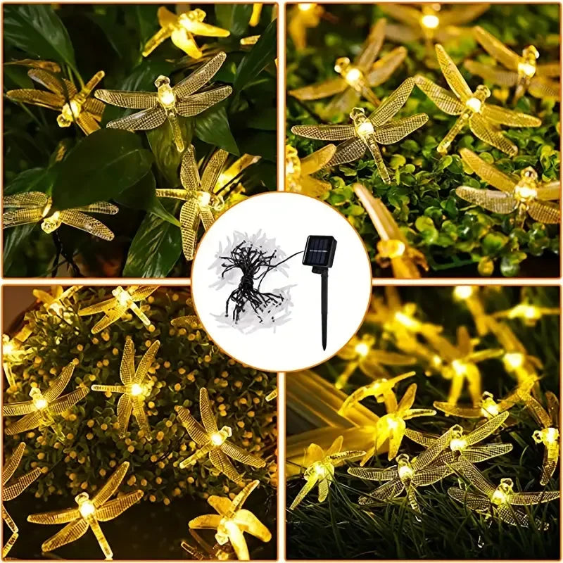 Solar-Powered LED Dragonfly String Lights Outdoor Landscape Decoration for Halloween Christmas  Garden Lights Solar Fairy Lights