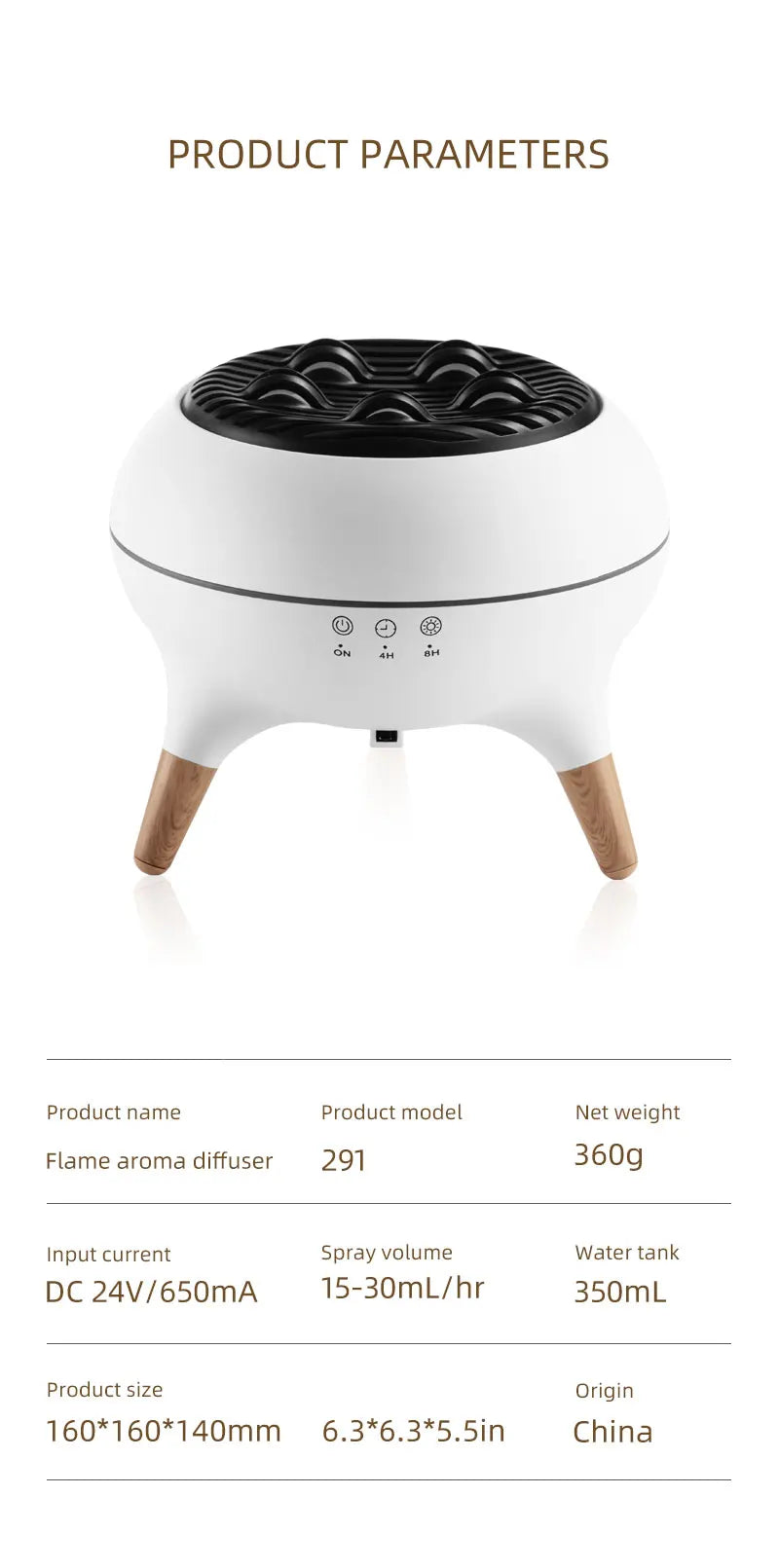 Flame Aromatherapy Essential Oil Diffusers 350ML,Air Diffuser/Humidifier, for Home, Bedroom,Large Room Humidifier