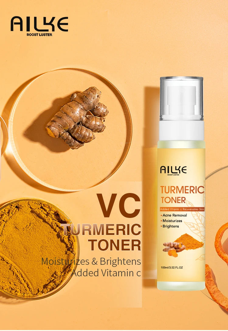 AILKE Organic Turmeric Toner for Face, Removal Acne, Pimples, Spots, Moisturizing, Brightening, Smooths Skin, Parabens Free