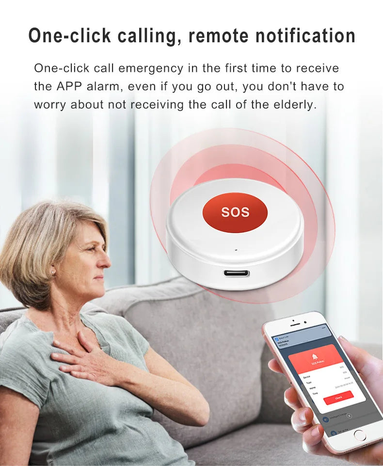 WiFi Smart SOS Emergency Button Security Linkage Smart Switch App Remote Alert Rechargeable Smart Home Automation Safety Device