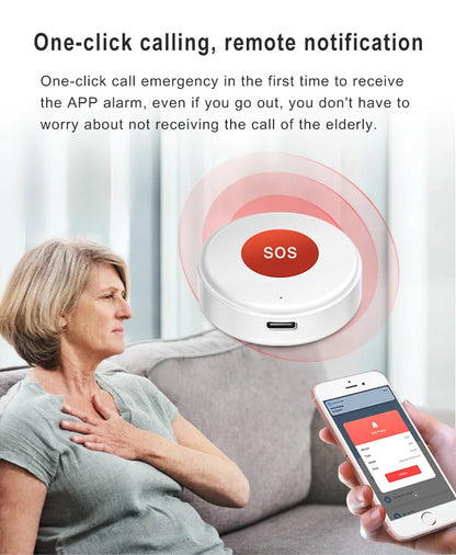 WiFi Smart SOS Emergency Button Security Linkage Smart Switch App Remote Alert Rechargeable Smart Home Automation Safety Device