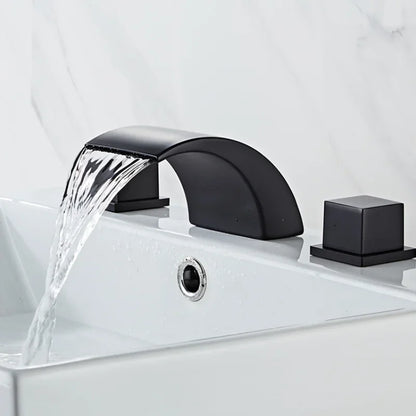 Black Bathroom Sink Faucet 3 hole Basin Waterfall Fauce