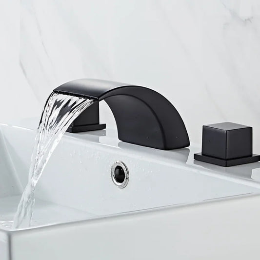 Black Bathroom Sink Faucet 3 hole Basin Waterfall Fauce