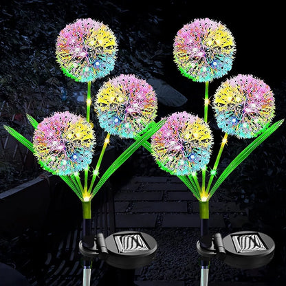 Solar Powered LED Three-Headd Dandelion Artificial Flower Outdoor Courtyard Decorative Lawn Lights Ground Plug Lights