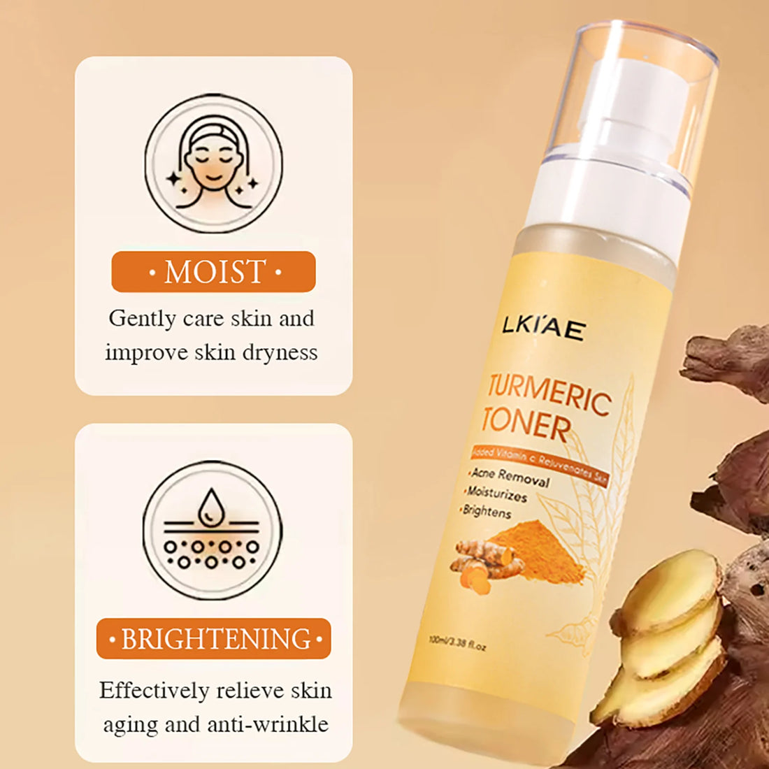 AILKE Organic Turmeric Toner for Face, Removal Acne, Pimples, Spots, Moisturizing, Brightening, Smooths Skin, Parabens Free