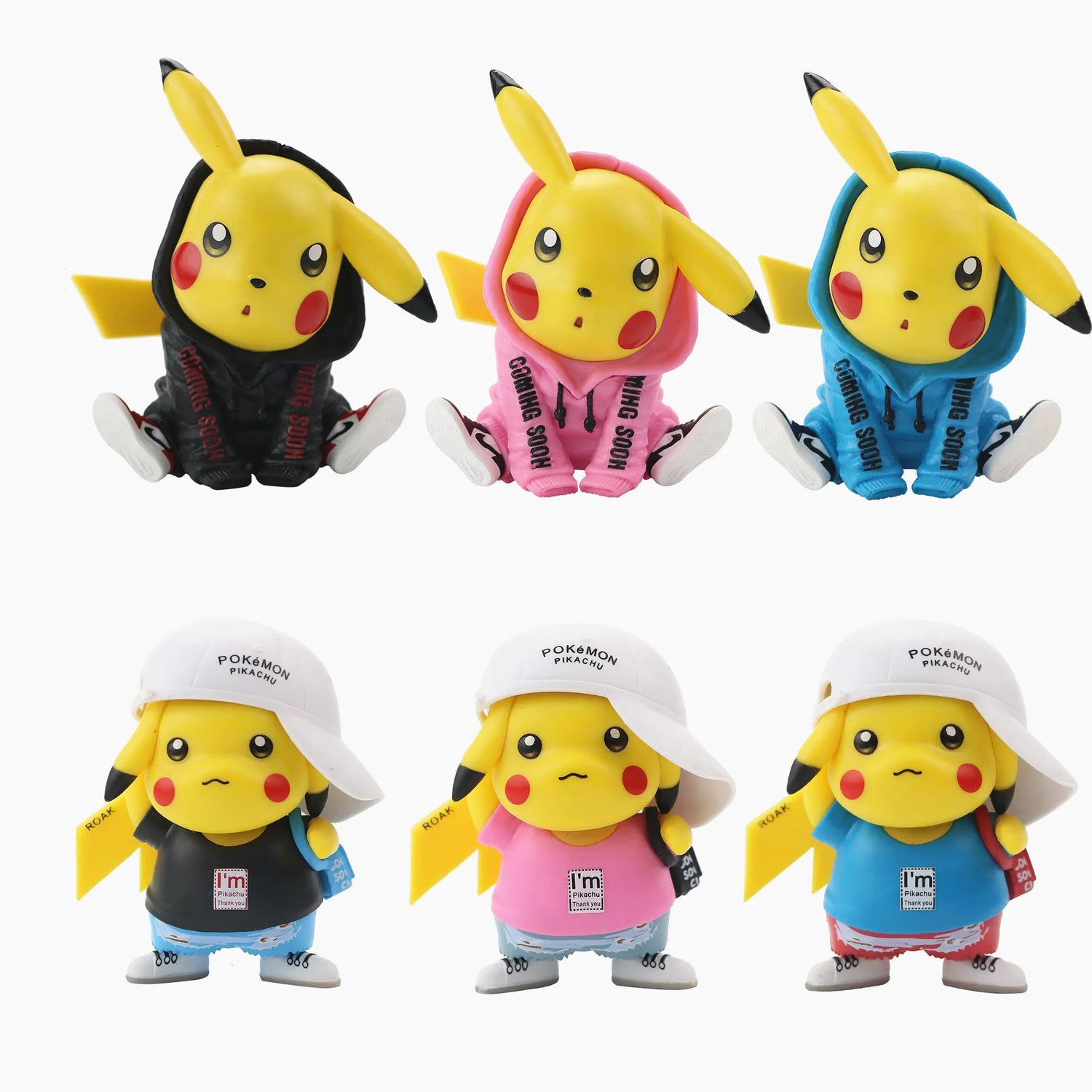 6Pcs Anime Pokemon Pikachu FigureSweatshirt Ver Set Model Toy Gift Birthday Gift Car Decoration Action Figure PVC 7CM