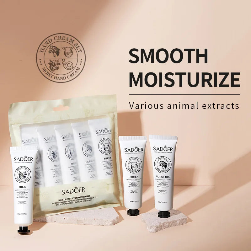 5pcs Hand Cream Gift Set – Infused with Goat Milk &amp; Nourishing Oils for Deep Moisture and Restorative Care, 30g Squeeze Tubes