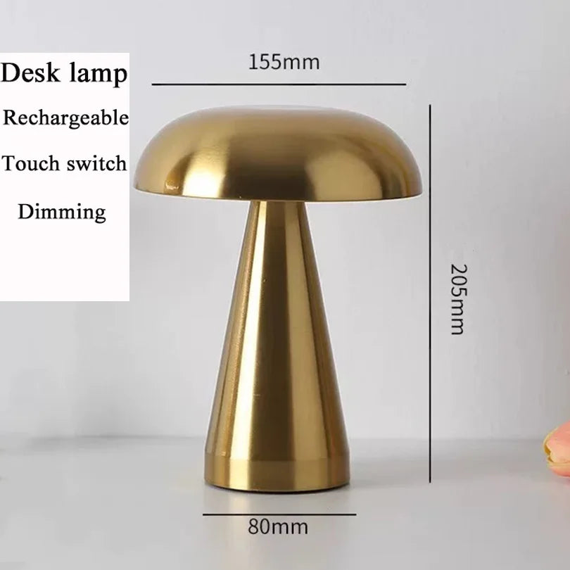 Retro Mushroom Table Lamp LED Rechargeable Bedside Light
