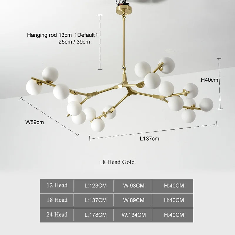 Modern Tree Branches Led Pendant Lamps Glass Balls Hanging 