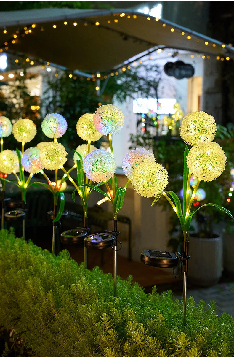 Solar Powered LED Three-Headd Dandelion Artificial Flower Outdoor Courtyard Decorative Lawn Lights Ground Plug Lights
